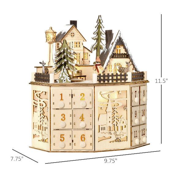 Lighted Wooden Christmas Village Advent Calendar with 24 Drawers – Second Design – additional product view 3