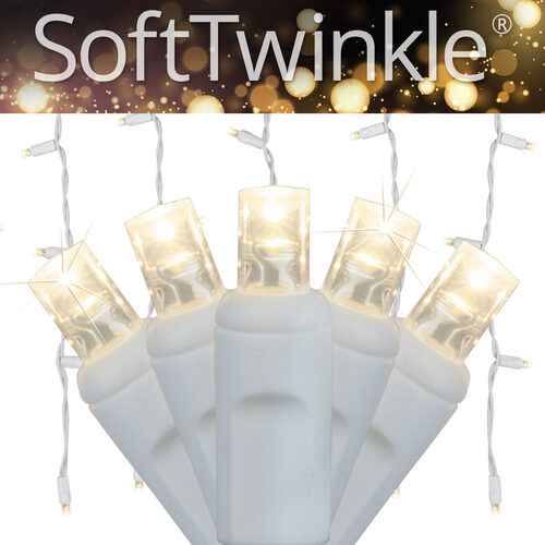 Warm White 70 LED 5mm SoftTwinkle icicle Christmas lights on white wire