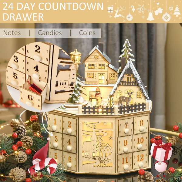 Lighted Wooden Christmas Village Advent Calendar with 24 Drawers – Second Design – additional product view 5