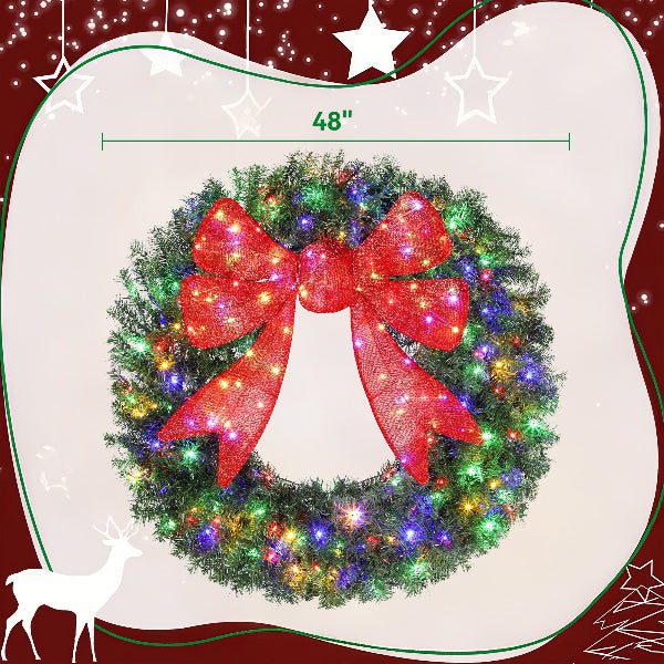 48 Inch Pre-Lit Christmas Wreath with 3D Red Bow – additional product view 3