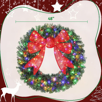 48 Inch Pre-Lit Christmas Wreath with 3D Red Bow – additional product view 3