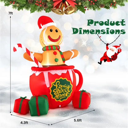 7ft Inflatable Gingerbread Man - Hot Cocoa Mug