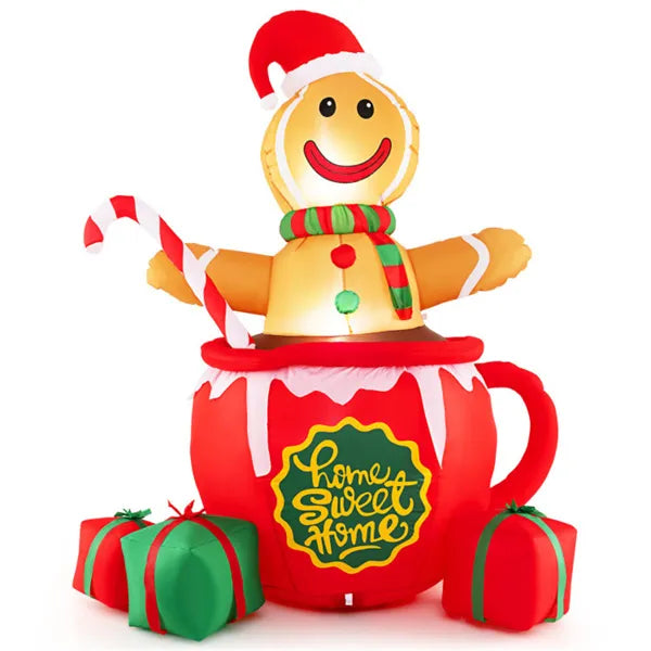 7ft Inflatable Gingerbread Man - Hot Cocoa Mug