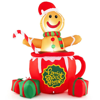 7ft Inflatable Gingerbread Man - Hot Cocoa Mug