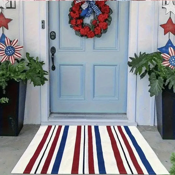 Americana Red, White & Blue Striped Door Mat - 2 Sizes
