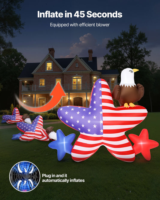 6 FT Patriotic Bald Eagle Inflatable with LED Lights - Holiday Spirit Shop