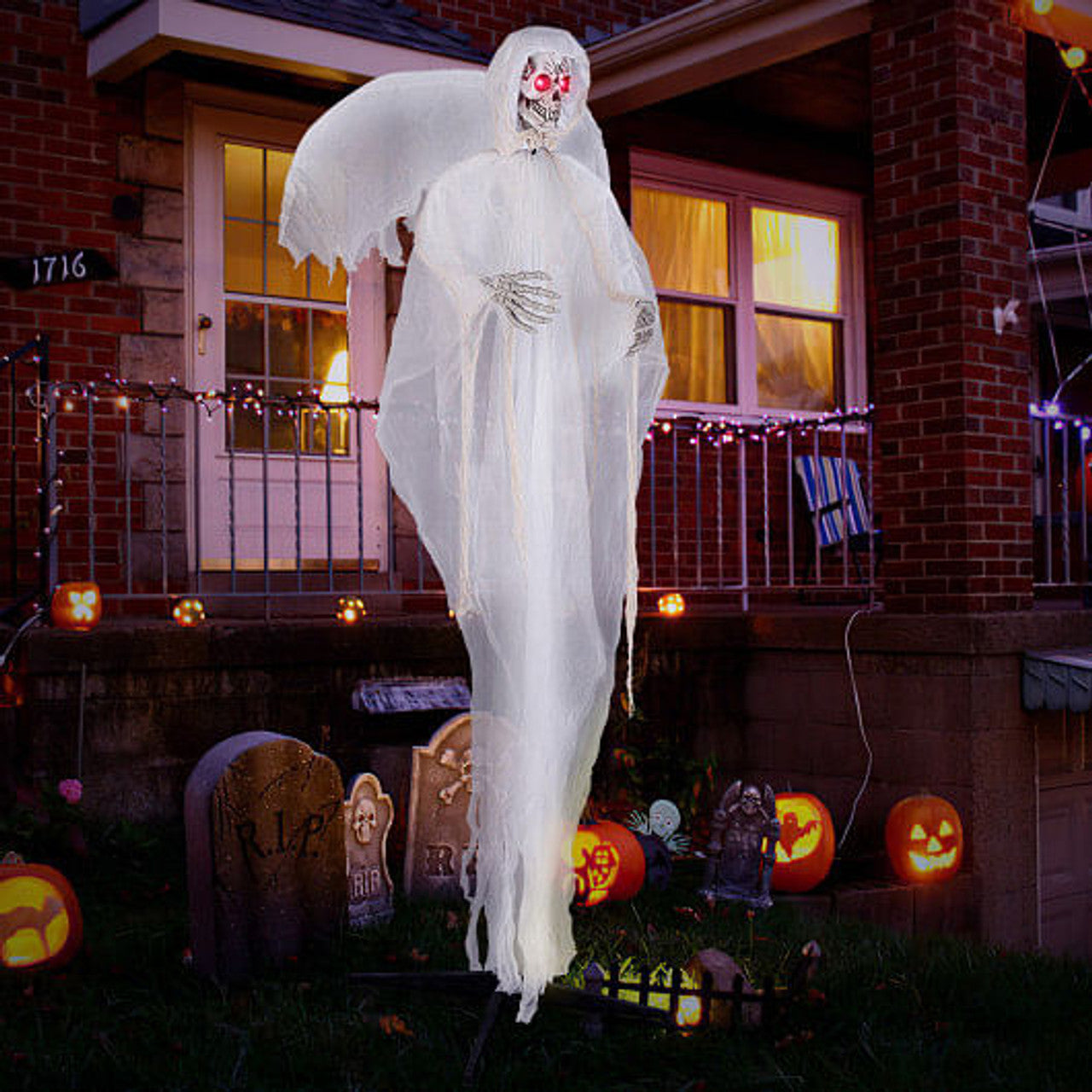 8 Ft Animated Winged Skeleton Angel