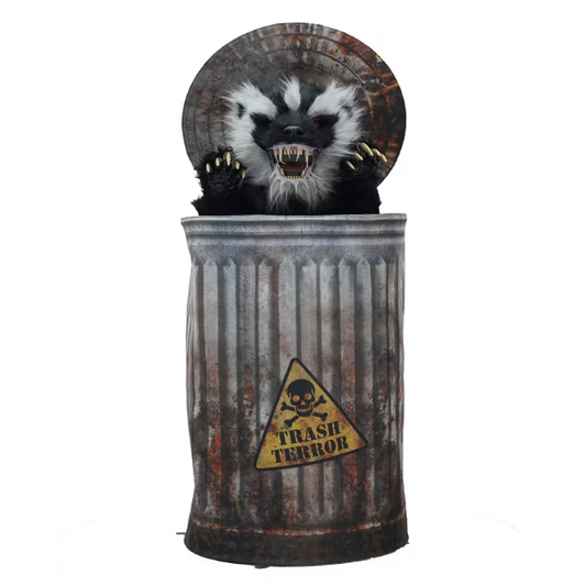 45" Animated Pop-Up Trash Can Badger Halloween prop