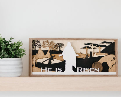 "He is Risen" 3d wood shadowbox