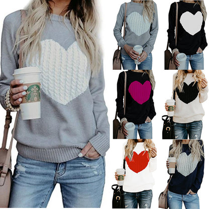 Valentines Day Womens Love Printed Pullover Heart Sweater