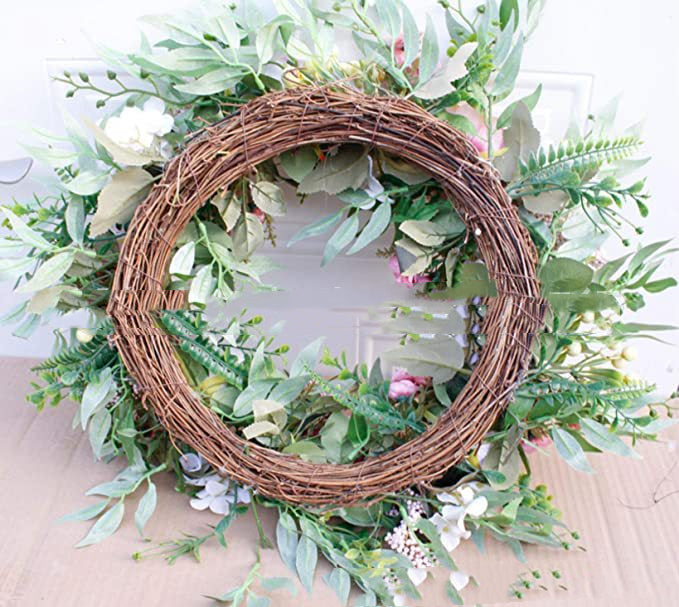 13.8" Easter Eggs & Blooms Rattan Wreath