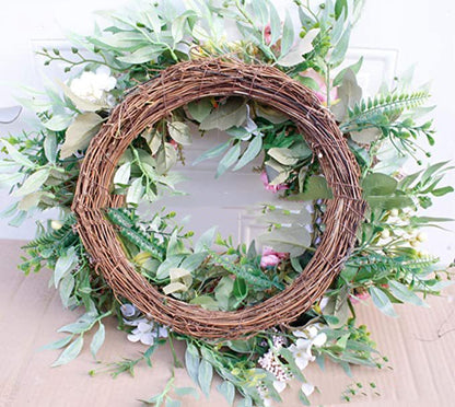 13.8" Easter Eggs & Blooms Rattan Wreath