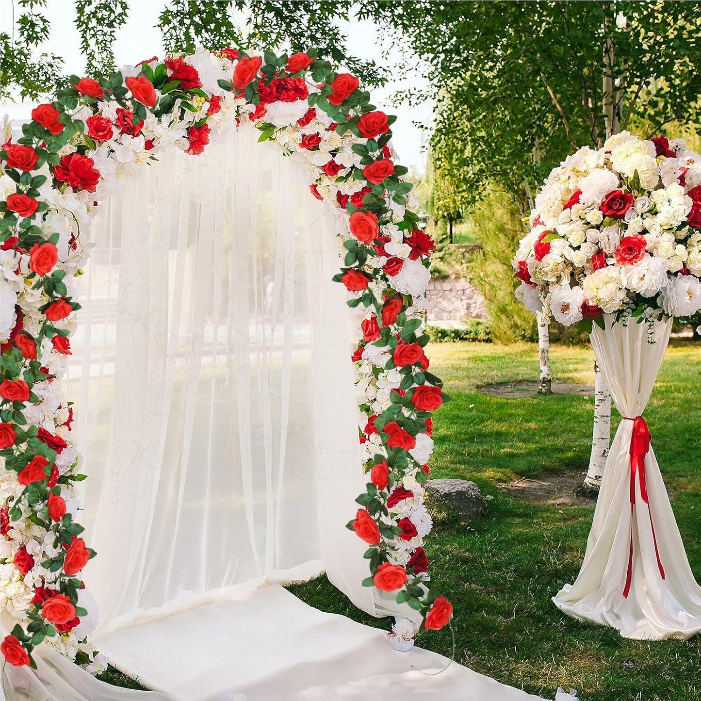 Set of 2 Artificial Silk Rose Vine Hanging Garland