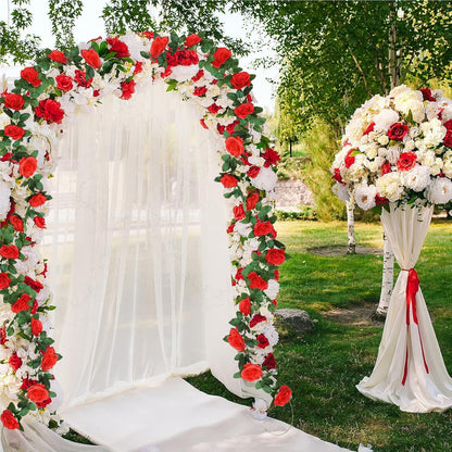 Set of 2 Artificial Silk Rose Vine Hanging Garland