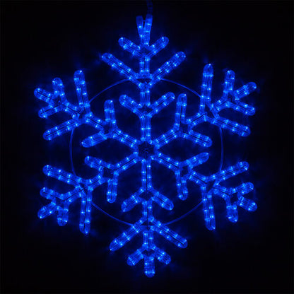 Wintergreen Lighting 24-inch 42-point blue LED snowflake motif with 314 steady lights and six branching arms against a black background.