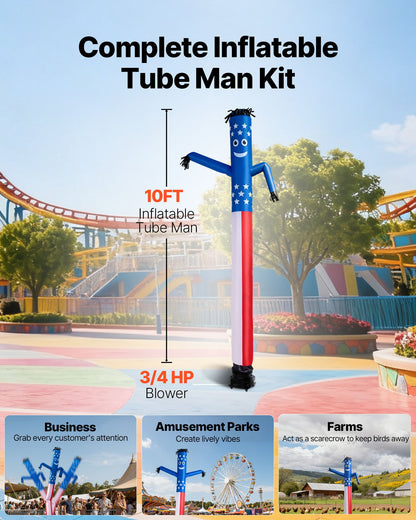 10 FT Patriotic Inflatable Waving Tube Man – Stars & Stripes with Blower Included