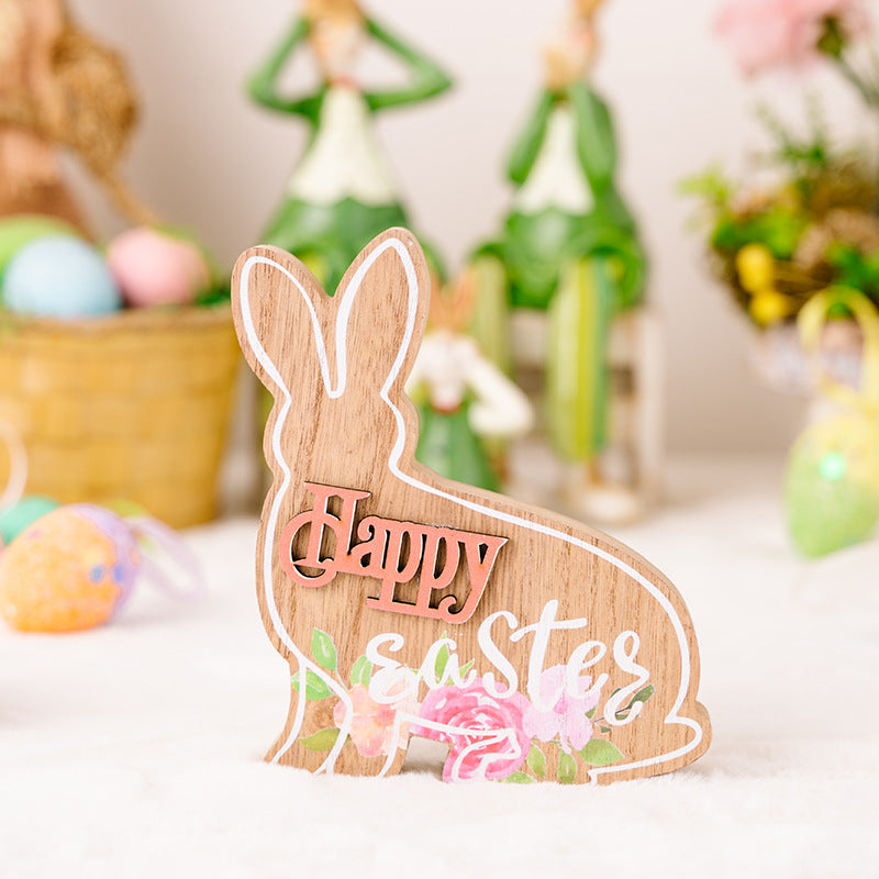 Wood Happy Easter Bunny Decoration