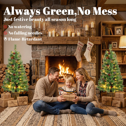 4 Ft Pre-Lit Christmas Pine Trees with Berries, Set of 2 – additional product view 5