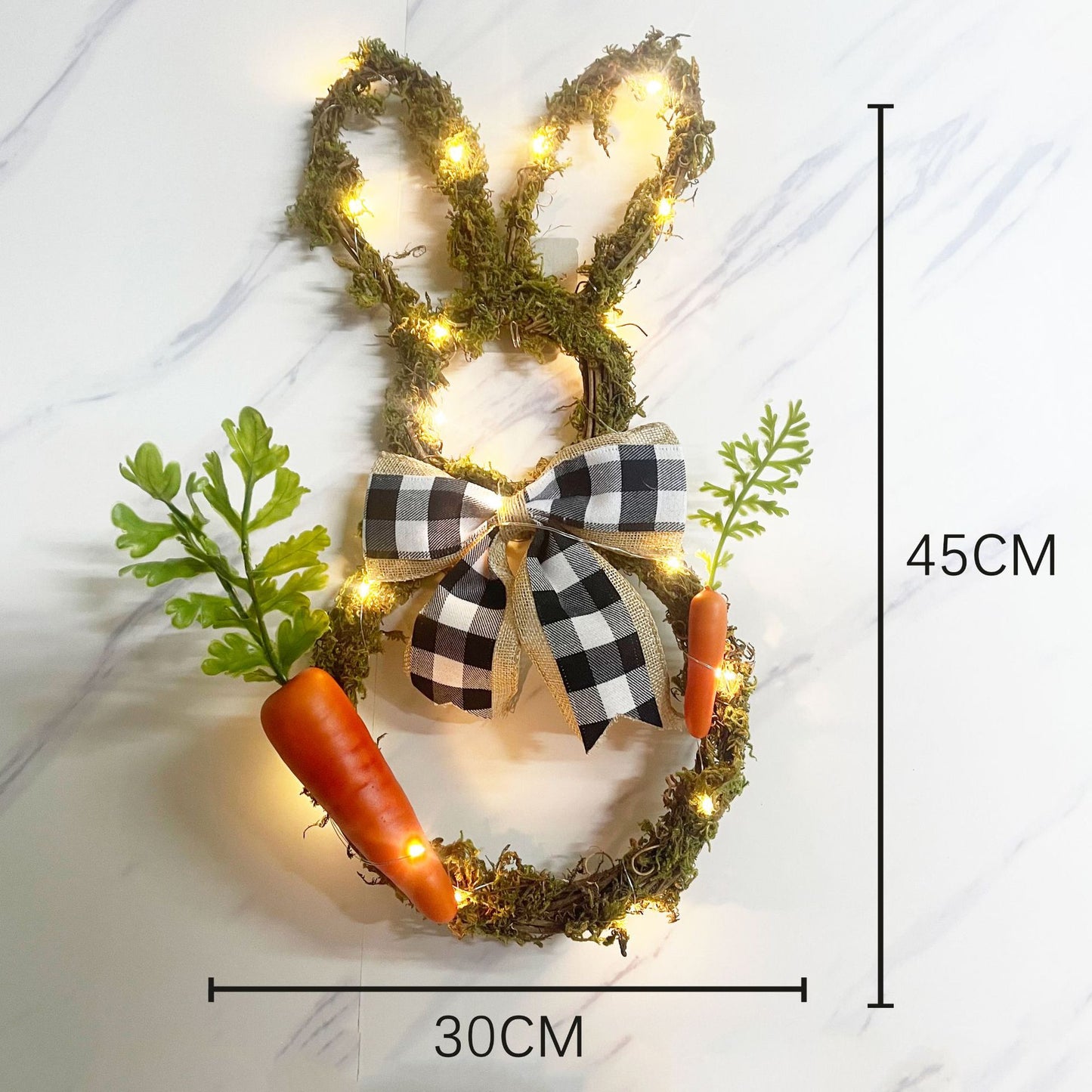 17" Rattan Easter Bunny Wreath - Lighted