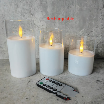 Set of 3 Realistic Flame Candles Electroplated Glass LED Electronic - Rechargeable