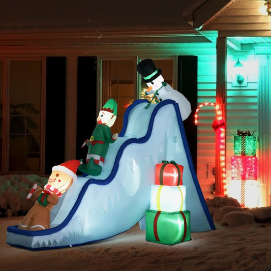 8.5 Ft Snowman Elf & Gingerbread Man Ski Slope Slide Inflatable
