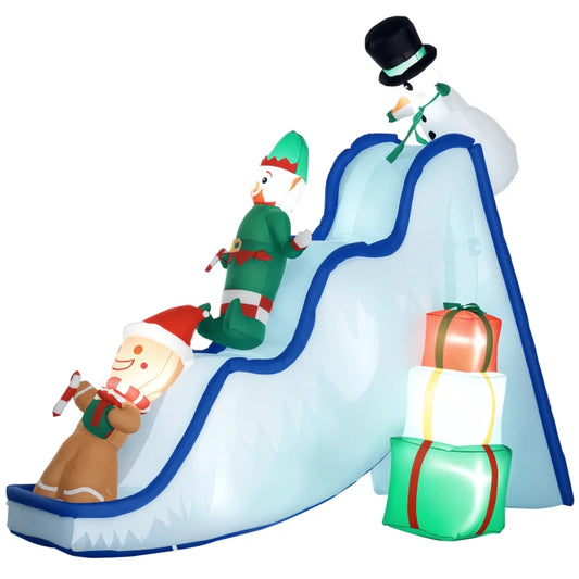 8.5 Ft Snowman Elf & Gingerbread Man Ski Slope Slide Inflatable