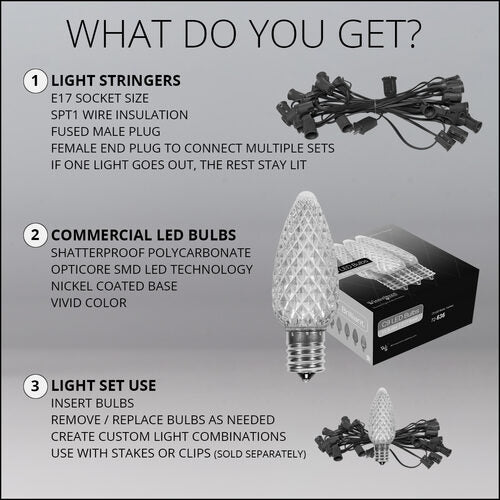 C9 OptiCore LED Christmas light set components and included parts