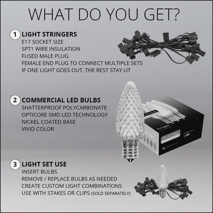 C9 OptiCore LED Christmas light set components and included parts