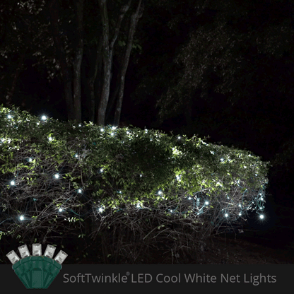 cool White 70 LED 5mm SoftTwinkle Christmas net lights on green wire