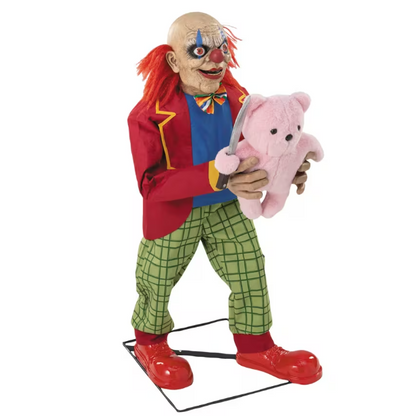 4 ft animated creepy clown with bear Halloween prop