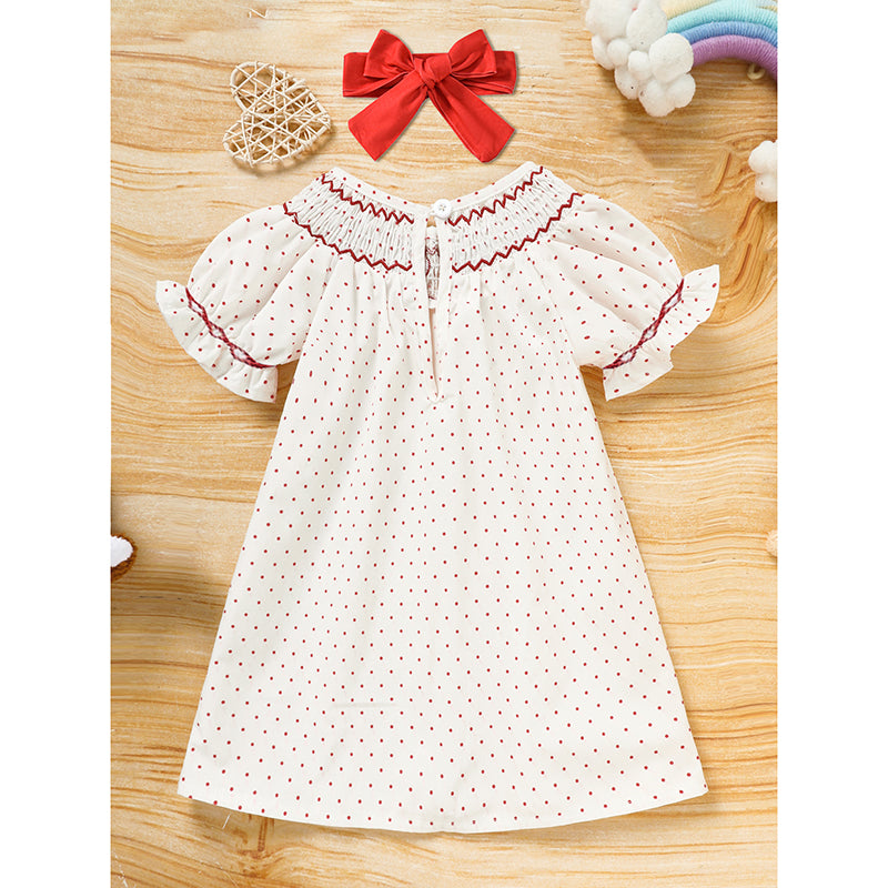 Baby Girl Valentine's Day Dress Short Sleeve Red Heart Embroidery with Headband