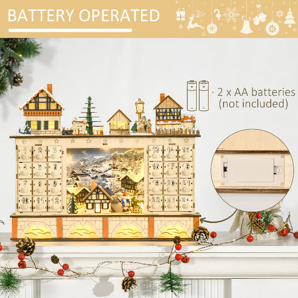 Lighted Wooden Christmas Village Advent Calendar with 24 Drawers – additional product view 7