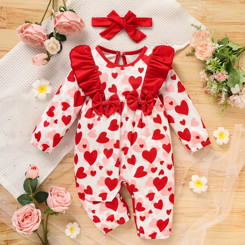 Valentine's Day Baby Romper Heart Print Long Sleeve