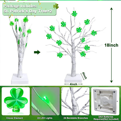 Set of Two 18" St Patrick's Day Shamrock Lighted Tree