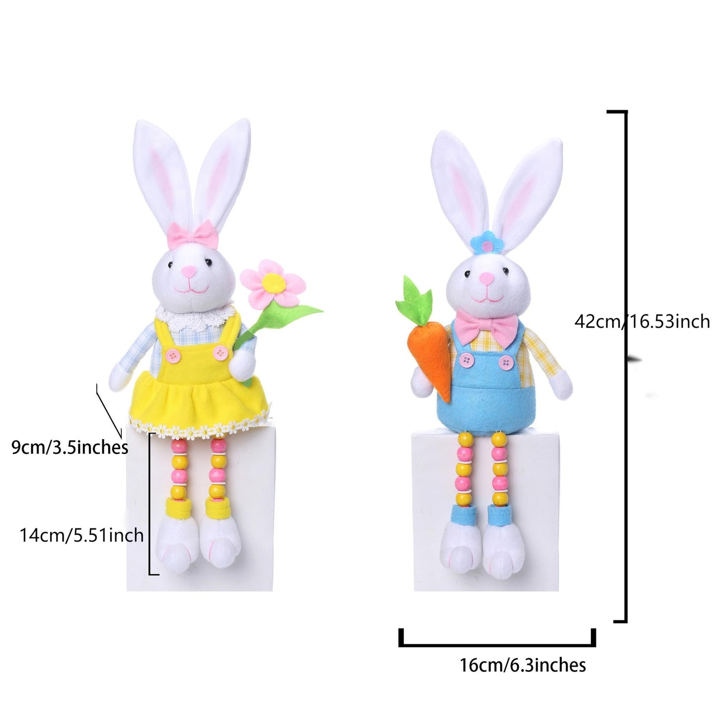 16.5" Easter Bunny Sitters with Wood Bead Legs - Boy or Girl