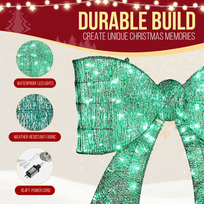 26" St. Patrick's Day Lighted Green Bow - Metal Frame