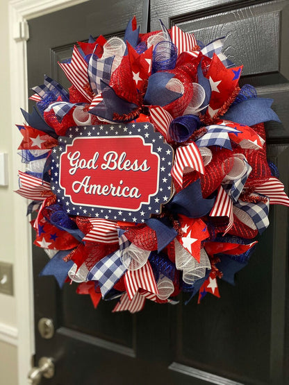 16 inch “God Bless America” Patriotic Ribbon Wreath