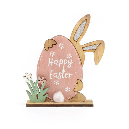 Standing Wood Easter Bunny with Pink Egg Décor
