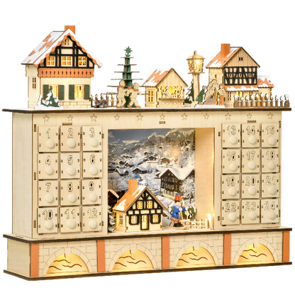 Lighted Wooden Christmas Village Advent Calendar with 24 Drawers – product image