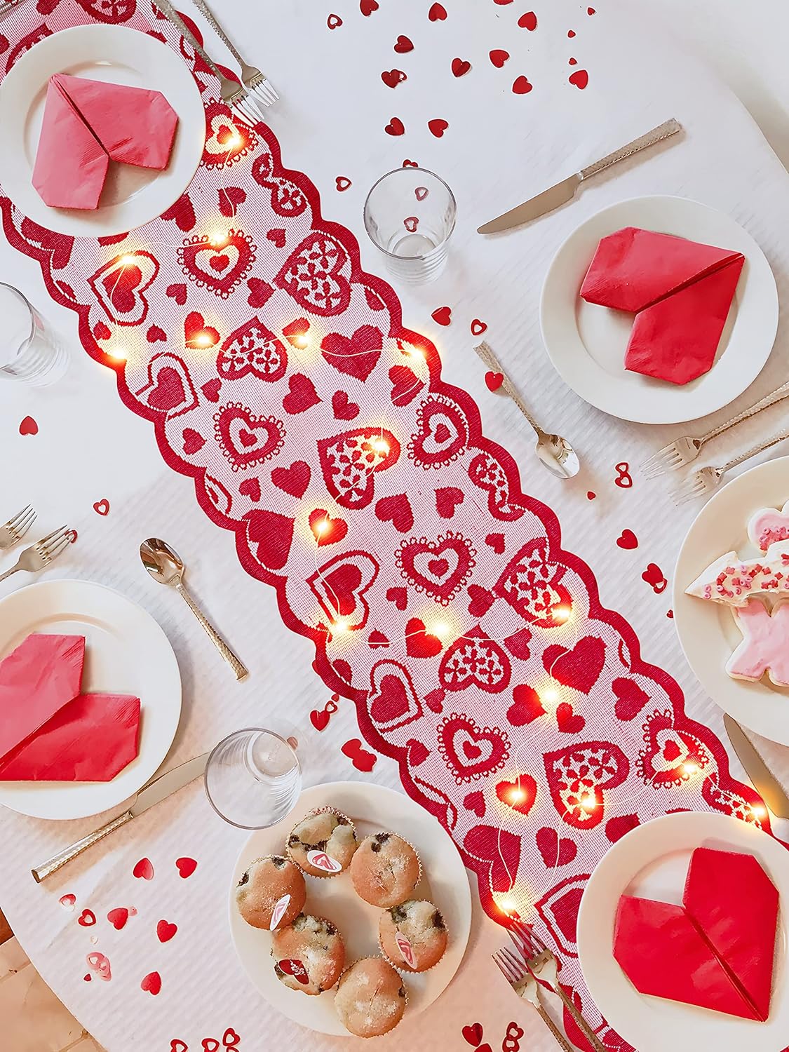 13 x 72" Valentines Day Heart Lace Table Runner