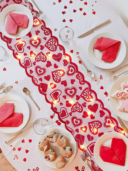 13 x 72" Valentines Day Heart Lace Table Runner
