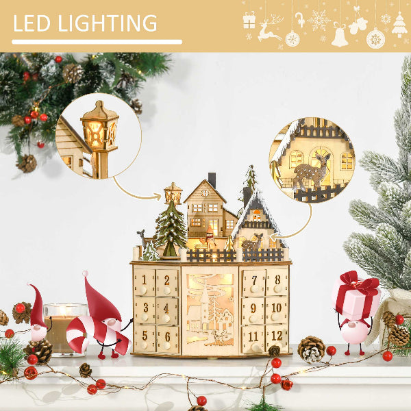 Lighted Wooden Christmas Village Advent Calendar with 24 Drawers – Second Design – additional product view 4