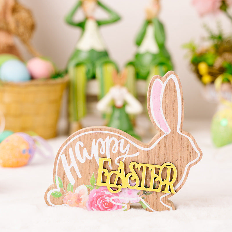 Wood Happy Easter Bunny Decoration