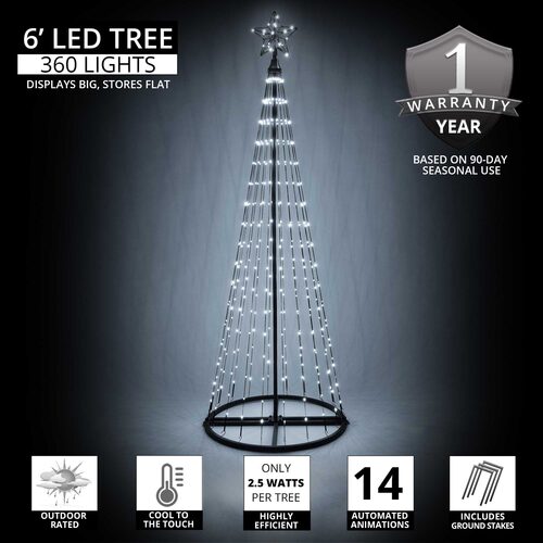 Wintergreen Lighting 6 Ft cool white LED Christmas light show tree with 360 lights and 14 animated lighting effects.