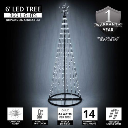 Wintergreen Lighting 6 Ft cool white LED Christmas light show tree with 360 lights and 14 animated lighting effects.