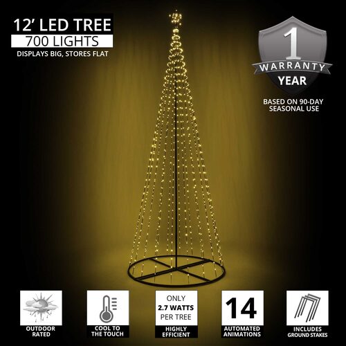 Wintergreen Lighting 12 Ft Warm White LED Christmas Light Show Tree with 700 LED lights and 14 animated lighting effects.