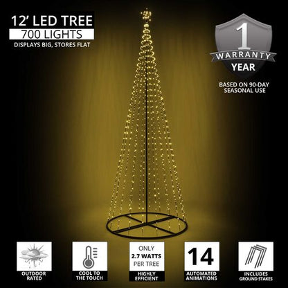 Wintergreen Lighting 12 Ft Warm White LED Christmas Light Show Tree with 700 LED lights and 14 animated lighting effects.