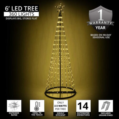 6 Ft warm white animated LED Christmas light show tree with 360 lights and glowing star topper information