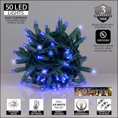 Blue 5mm SoftTwinkle LED Christmas string lights Features