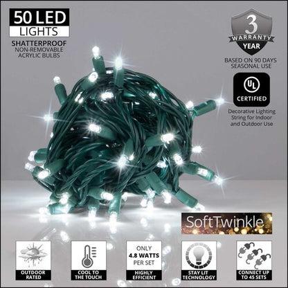 Wintergreen Lighting 50 LED SoftTwinkle Christmas lights product specifications